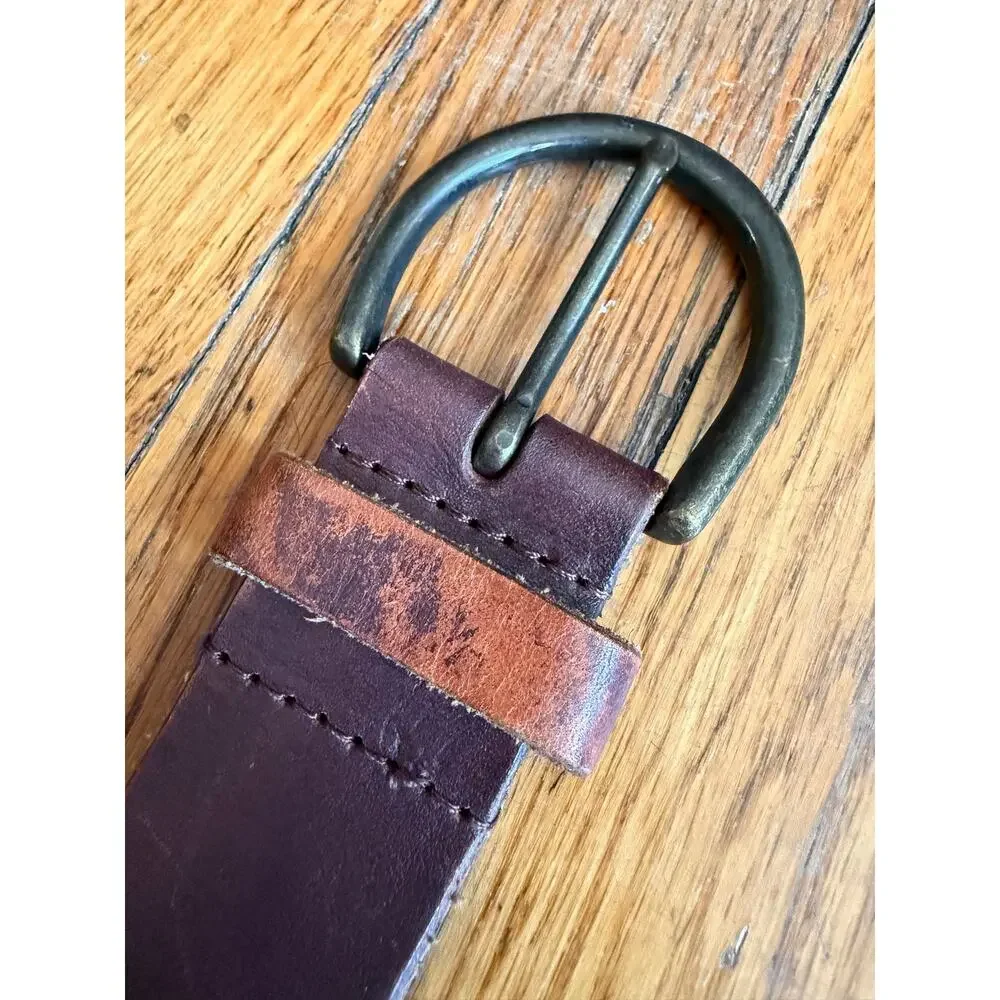 MOSSIMO SUPPLY Co. Distressed Brown Leather Belt w/Whipstitch Accent Womens sz S